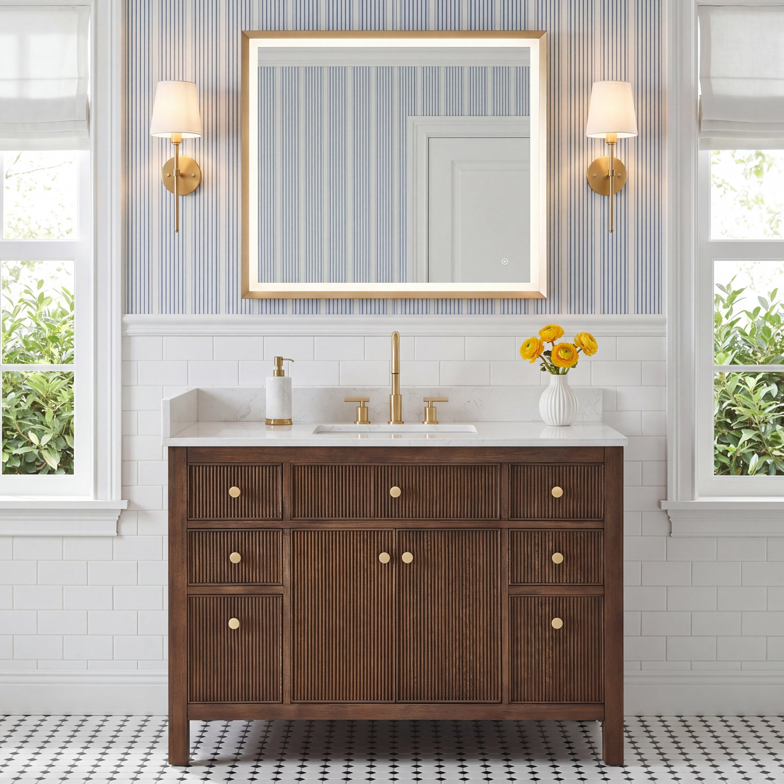 Lala 48" Single Bathroom Vanity, Brown Brushed Oak