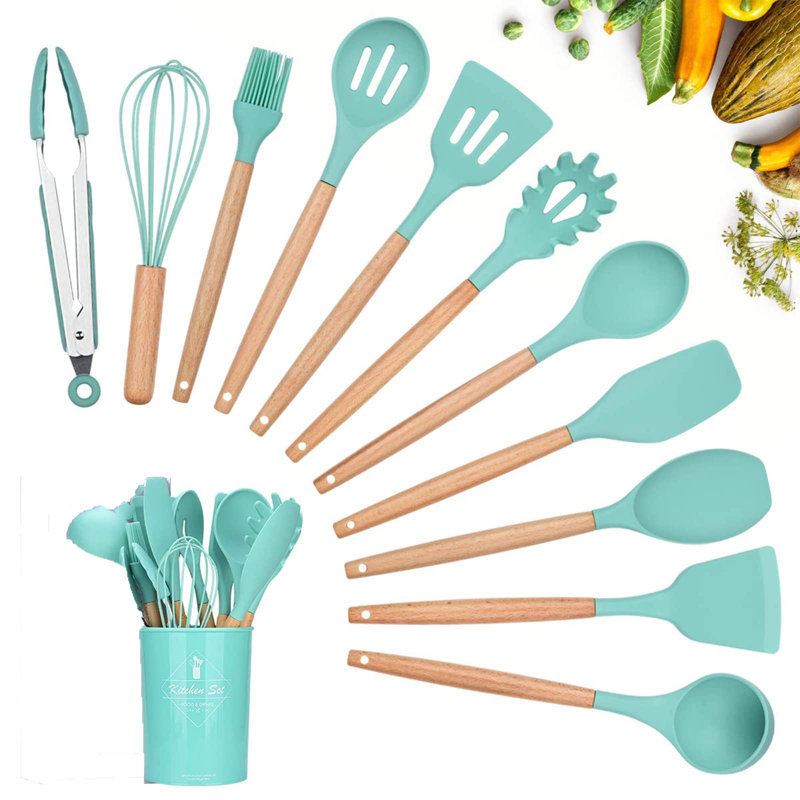 Silicone Cooking Utensils Kitchen Utensil Set, 12 Pieces, Dark Green