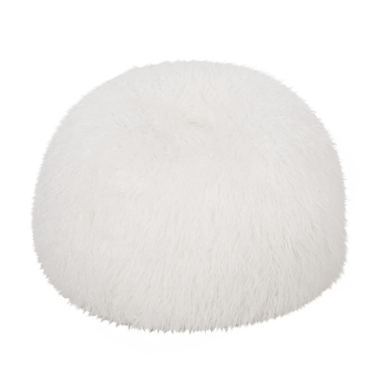 Pouf rond en fausse fourrure 3 pieds Mandana, blanc