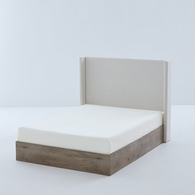 Grand lit tapissier, tête de lit haute de 54 po, attrait moderne, chenille texturée, base en métal, lit à installation rapide avec esthétique neutre haute, toile, assemblage simple, sans sommier