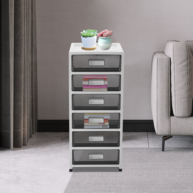 Kyohei 6-Drawer Plastic Desktop/Under Table Organizer, Black/White