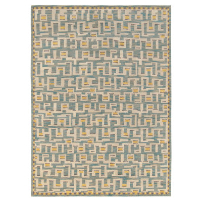 Scandinavian Hand Knotted Wool Geometric Area Rug