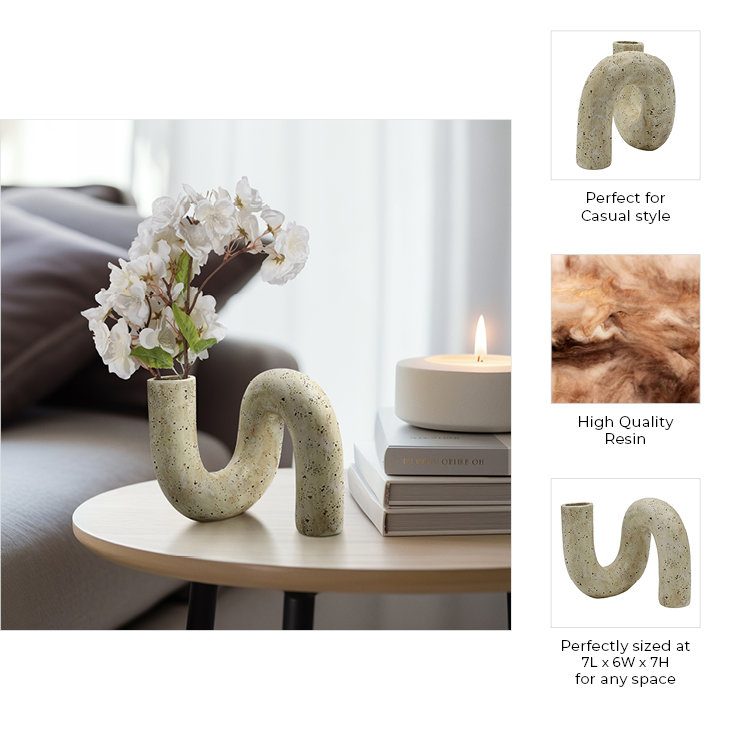 Unique 7-inch Karnora Curly Vase in Natural Resin - The Perfect Accent for Modern Homes