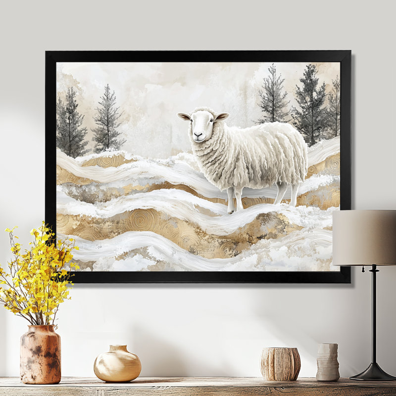 Doti, mouton marbré doré à la ferme, paysage d'hiver I - mouton, art mural, Reproduction encadrée d'une seule photo