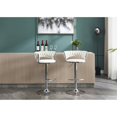 Tabourets de bar de 2 po de couleur crème, base en métal, hauteur réglable, siège en velours, pivotant pour crème moderne 2, hauteur réglable, choix de sièges confortables et élégants