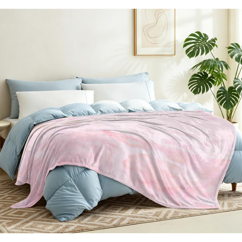 Jeté en flanelle bleue ultra douce, imprimé floral mauve, Jeté 50 po x 60 po