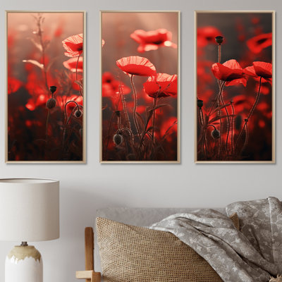 «Red Poppies At Dawn» - ensemble de reproductions d'art mural coquelicots