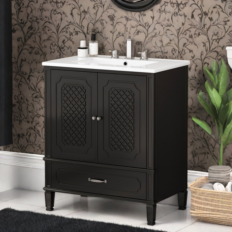 Meuble-lavabo 30 po avec comptoir en céramique, Noir, noir, noir, noir