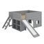 Lit mezzanine bas en bois avec tablettes de rangement et glissade-811447767
