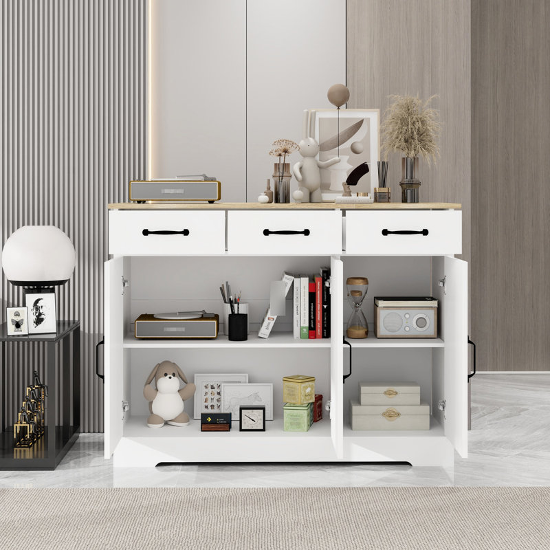 Buffet armoire, 3D / 3D, blanc, grand espace de rangement pour armoire de salon - configuration 3D3D, capacité généreuse, peinture supérieure