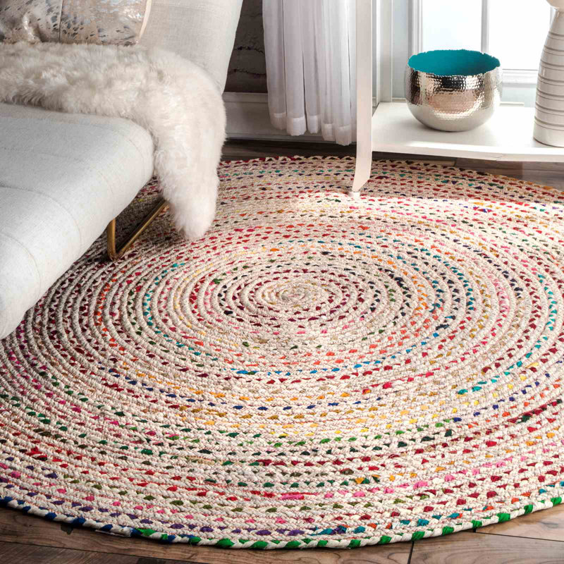 Christie Bohemian Hand Braided Ivory Area Rug, Round 8'