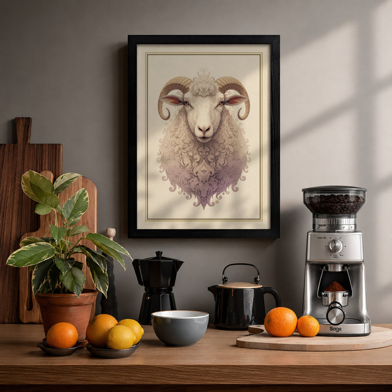 Ornamental Sheep Eclectic - Print, Black, A3 - 42.0 x 29.7 cm