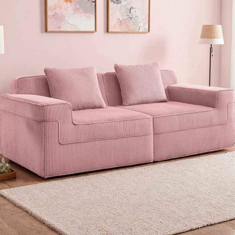 Boneless Modular 2-Seater Loveseat Boneless Sofa Cloud Sectional Couch with Deep Plush Seating & Throw Pillows, Corduroy Fabric Modern Sofa for Living Room, No Assembly Needed