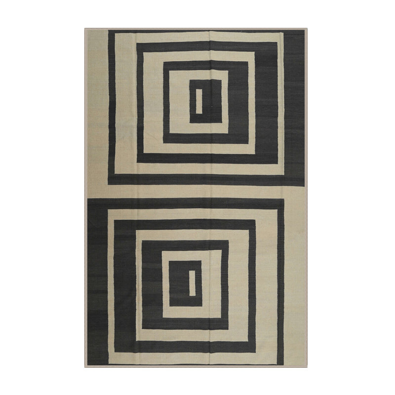 Tapis contemporain noir / beige, Rectangle 5 pi x 7 pi