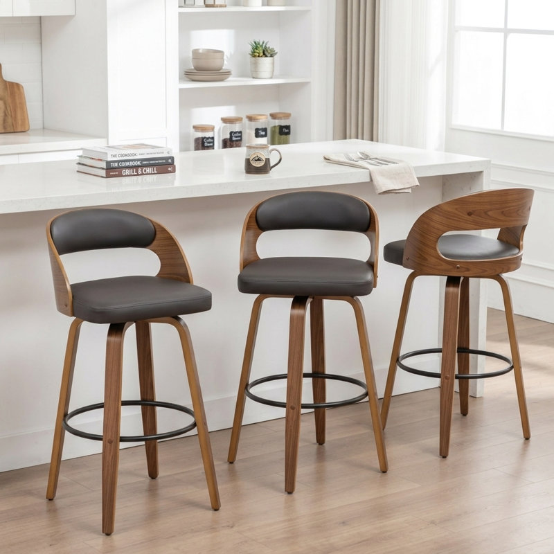 Ensemble de 3 tabourets de bar et de comptoir pivotants en cuir Jacobson, Tabouret de bar (siège d'une hauteur de 29,9 po)