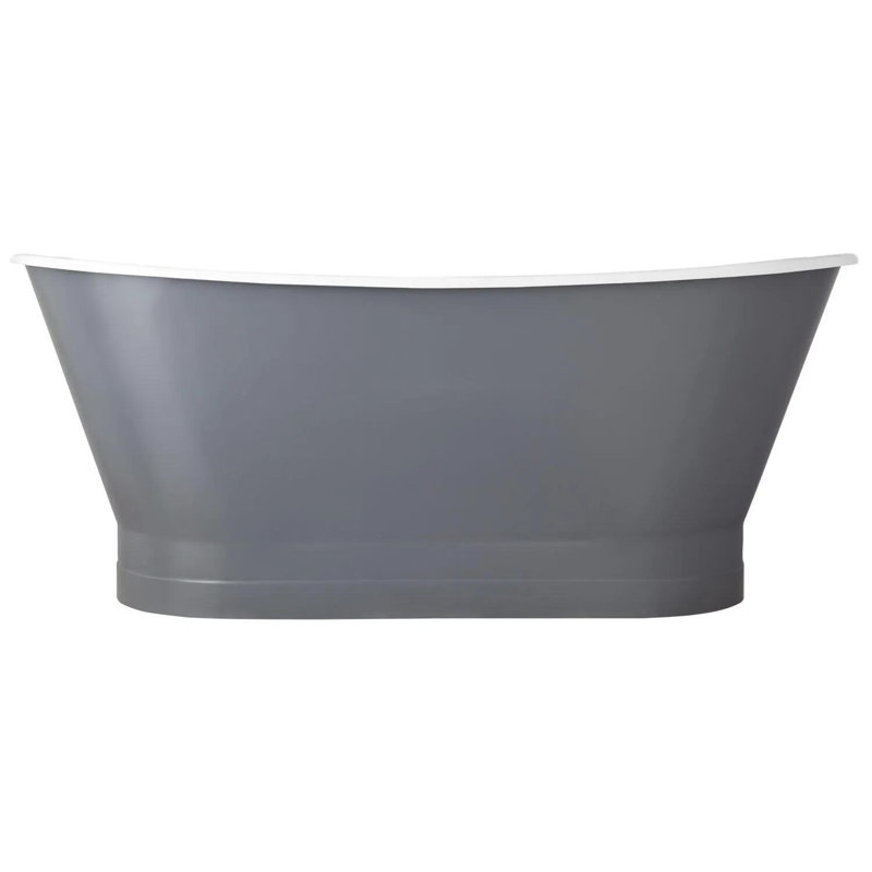 67" Kateryn Cast Iron Freestanding Bateau Tub, Dark Gray, Polished Brass