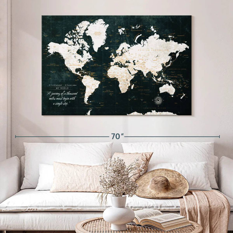 Personnalisé «A Journey I Push Pin World» Altaira, H 34 po x l 51 po, Yes
