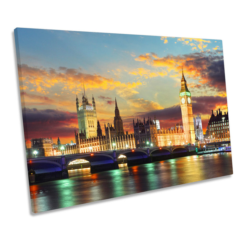 London Skyline City Sunset - Wrapped Canvas Print, 30.5cm H x 45.7cm W x 2cm D