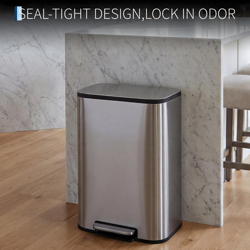 Poubelle de cuisine en acier inoxydable de 14 gallons / 51 L avec couvercle à fermeture douce, seau intérieur amovible, pédale, résistant aux empreintes digitales, poubelle à grande capacité pour la maison et le commerce