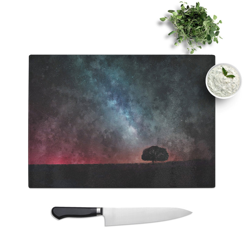 Tempered Glass Stars Above a Lone Tree Chopping Board, 20 cm x 28.5 cm