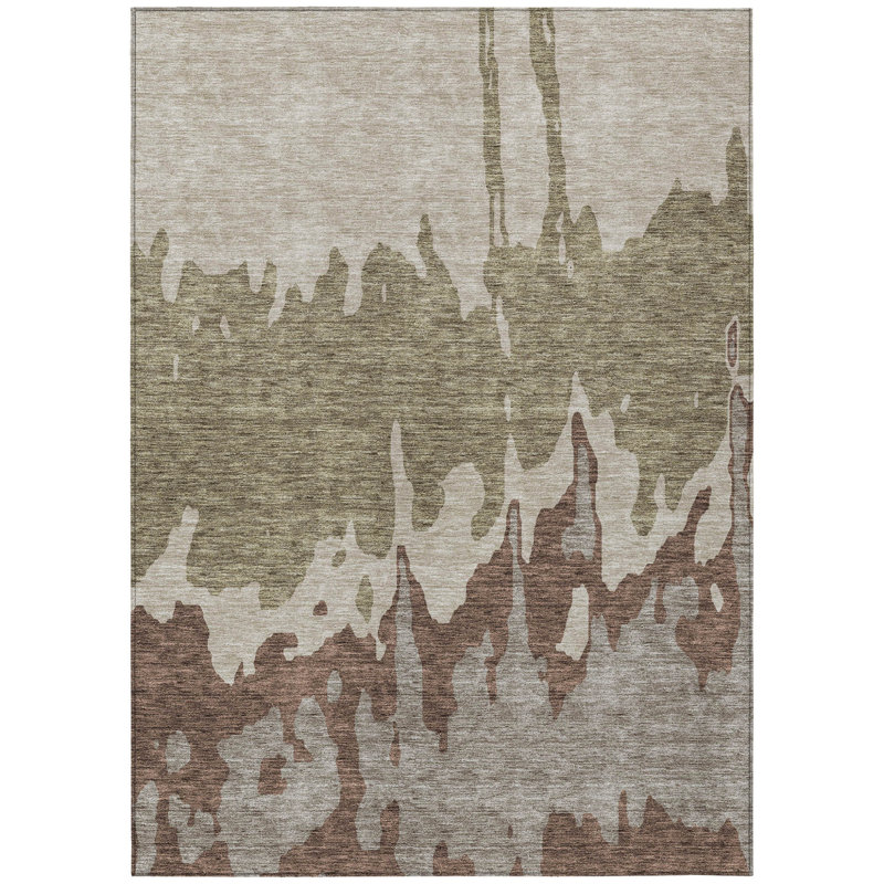 Tapis intérieur lavable abstrait beige et taupe 8 pi x 10 pi Arpin