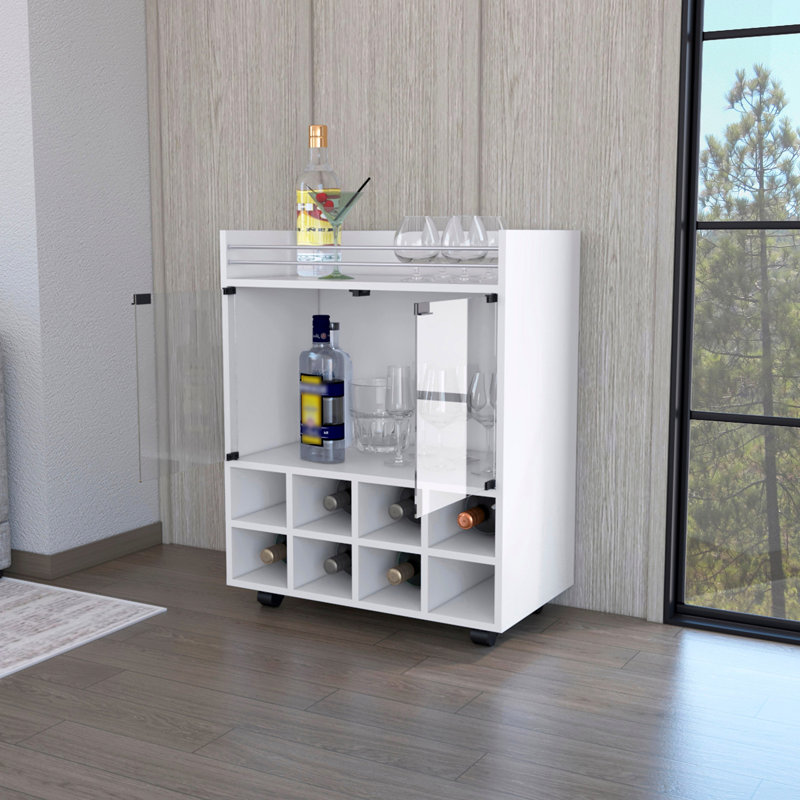 8 Rack Bar Cart In White With Double Glass Door Gleam Elegant And Improvement