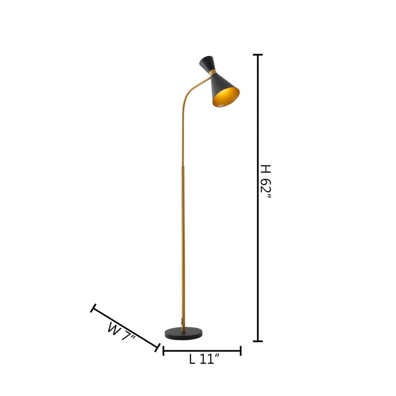 1-Light Black Floor Lamp With Gold Hardware