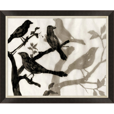 Oiseau transparent et branche 1 - Peinture sur papier encadrée