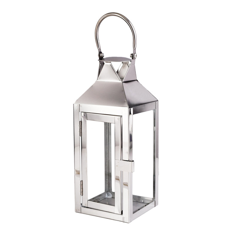 Lanterne de table en acier inoxydable, H 10,25 po x l 4,50 po x P 4,50 po, Argent