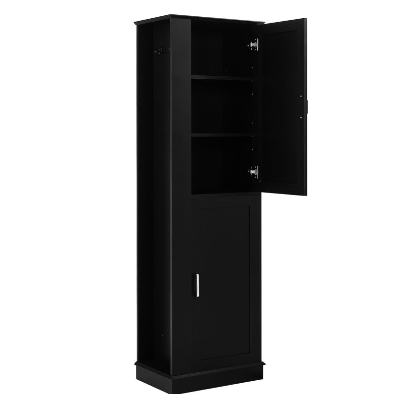 Black Bathroom Cabinet With Adjustable Shelf And Hook - Structured Tall Storage Classified