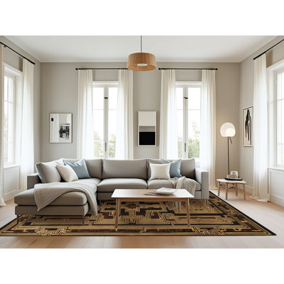 Machine Washable Art Deco Black Area Rug