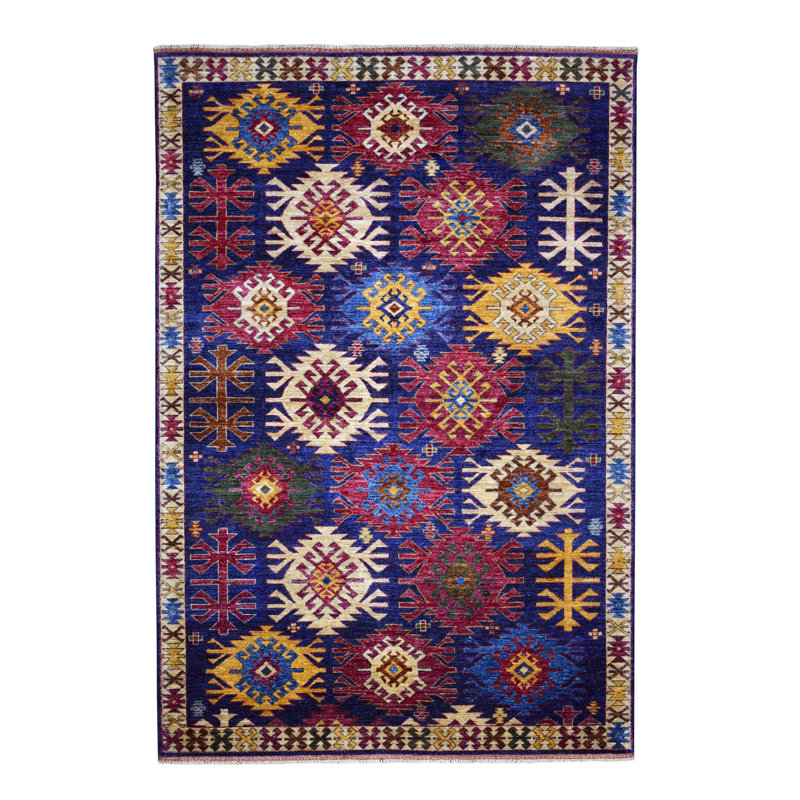 Tapis à main one-of-kind-noué la 2010 ersari blue s 6 pi x 8 pi 10 po Grapevine