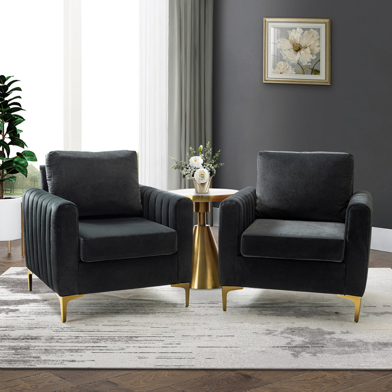 Gillette Upholstered Tufted Velvet Club Chair, Black