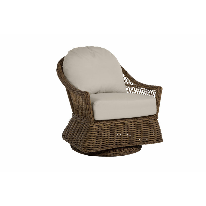 Soho Swivel Glider Chair with Cushions, Dove Sunbrella® Linen, No Welt, Raffia