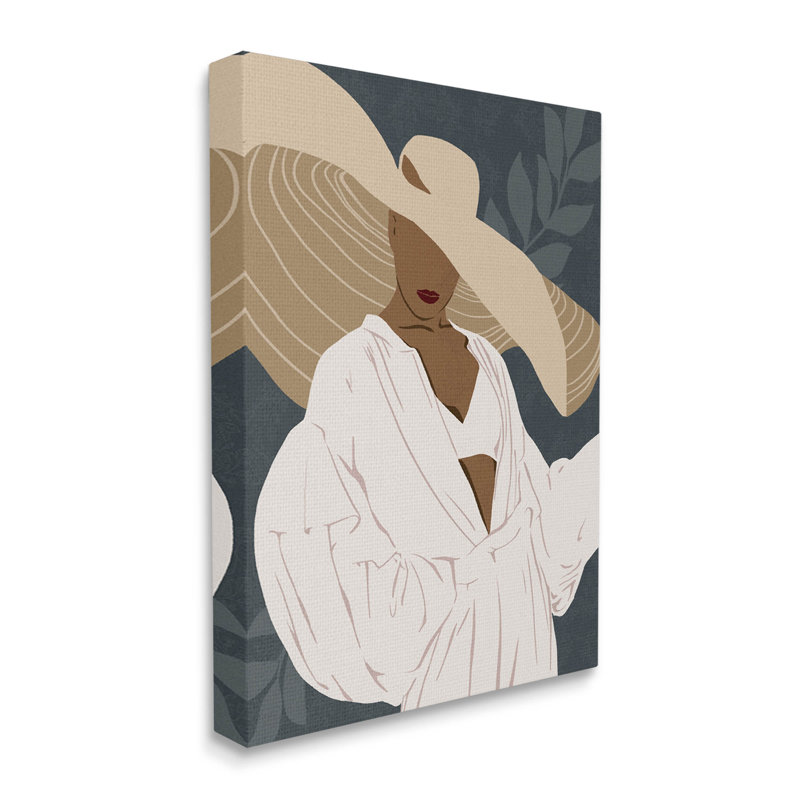 " Boho Sun Hat Botanical Leaf " by Ziwei Li, 30" H x 24" W x 1.5" D, Wrapped Canvas