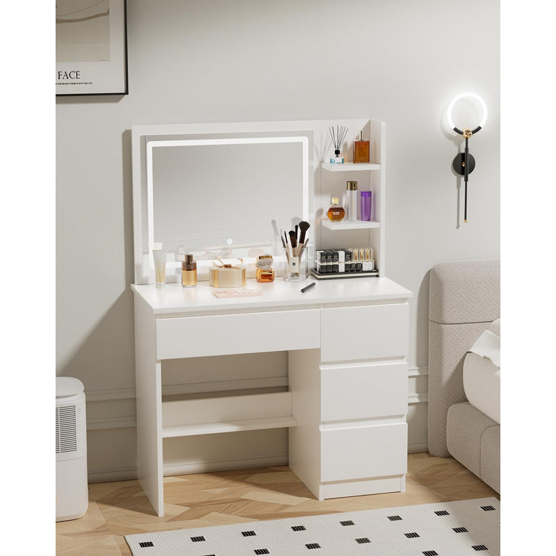 Dressing Table with Mirror, White
