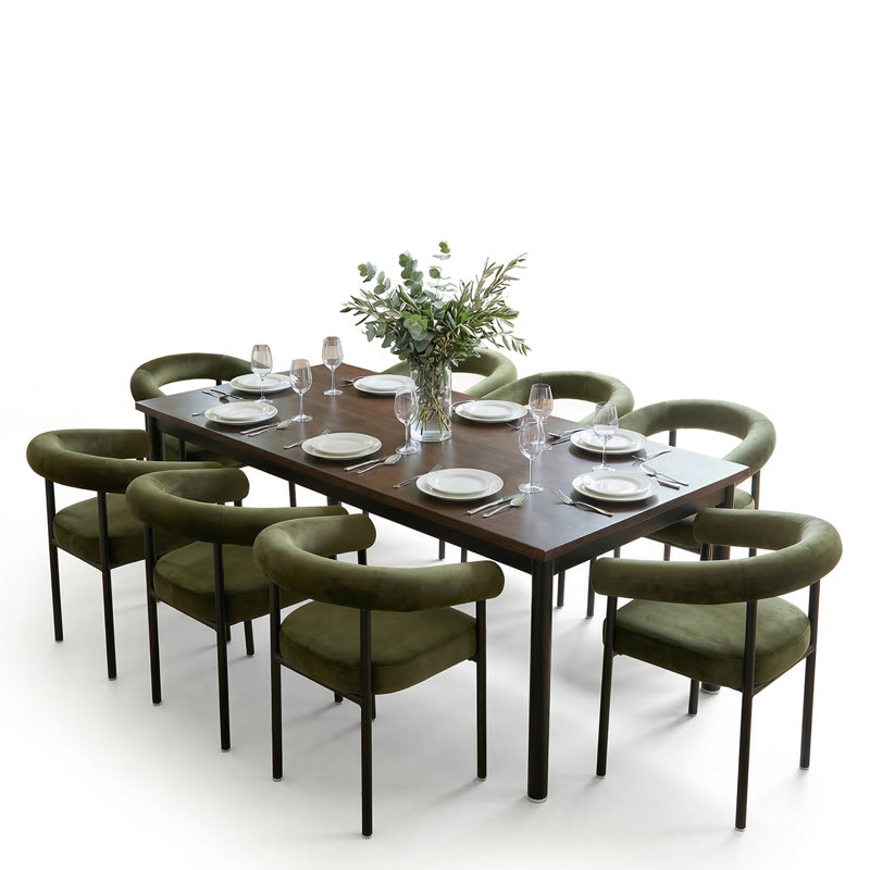 Modern Velvet Dining Chairs, Barrel Back Upholstered Armchairs With Metal Legs For Dining Room Kitchen, Green