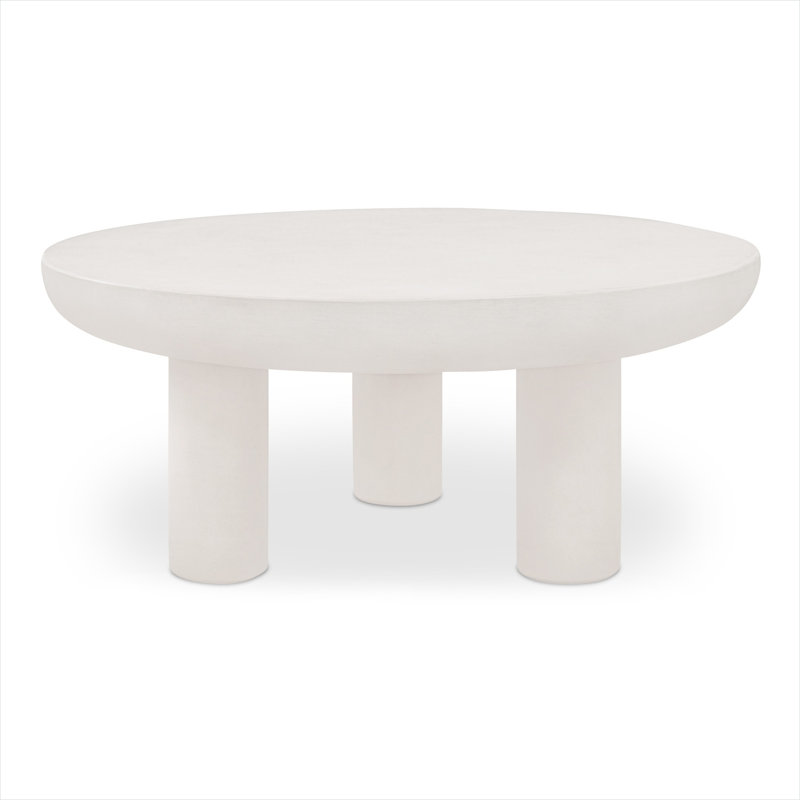 Table basse ronde avec plateau en béton de couleur beige, piédestal d'intérieur / extérieur durable, 35,4 pouces
