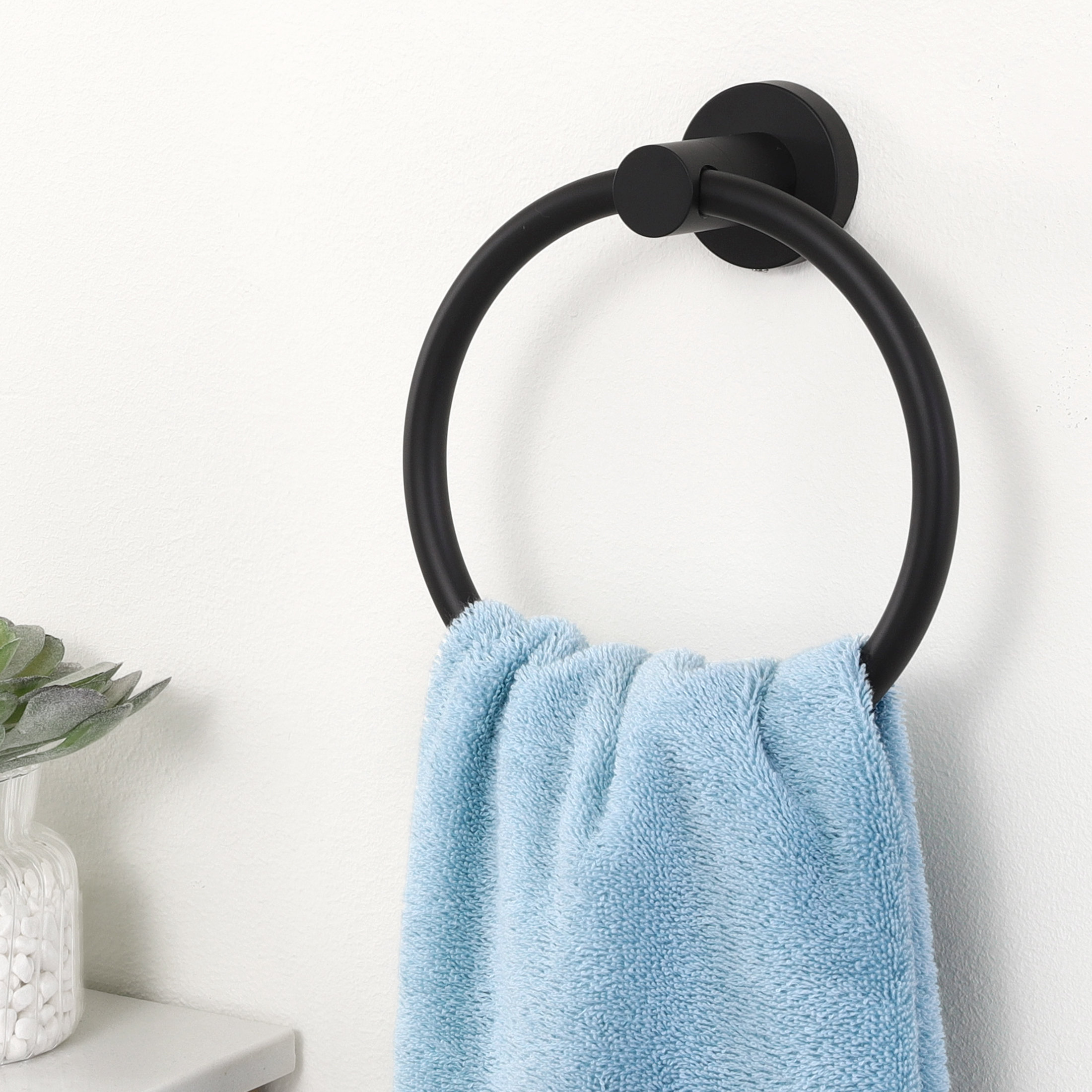 Matte Black Towel Ring for Bathroom Aluminum Rustproof Hand Towel Holder  Rack