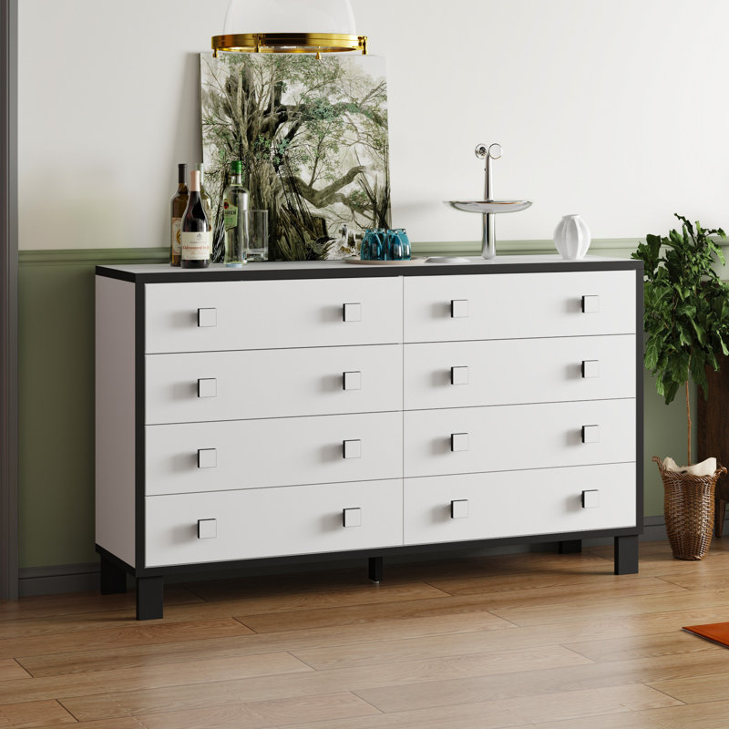 Commode double 8 tiroirs de 63 po de largeur avec pieds droits