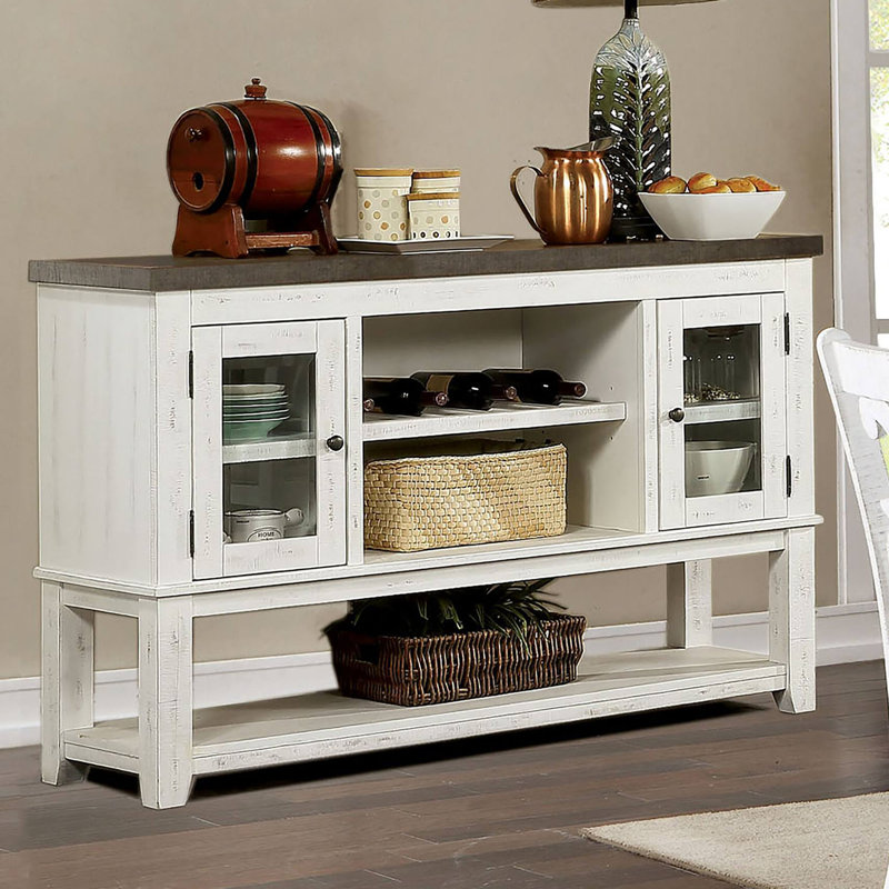 60.4"W Rustic Server, Distressed White/Gray