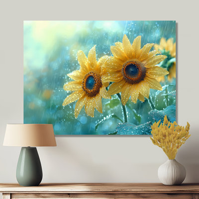 «Driana Rain Washed Sunflowers I» - art mural tournesols