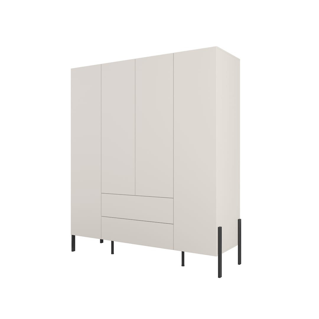 Bertillo Hinged Door Wardrobe - Cashmere Finish, Shelves, Hanging Rail & Drawers