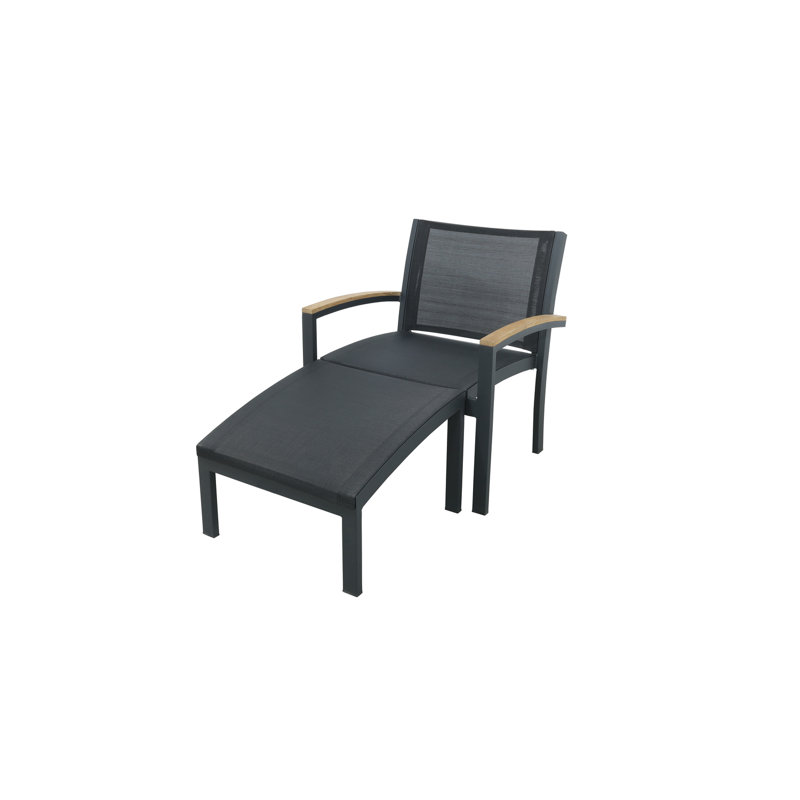 Tribeca Aluminum Teak Sling Stacking Lounge Chair, Black/Brown
