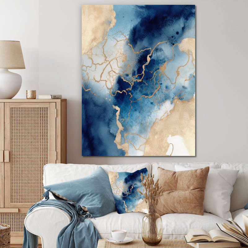«Blue and Gold Marble Clouds» - Fractales, impressions sur toile, H 44 po x l 34 po x P 1,5 po, Toile tendue