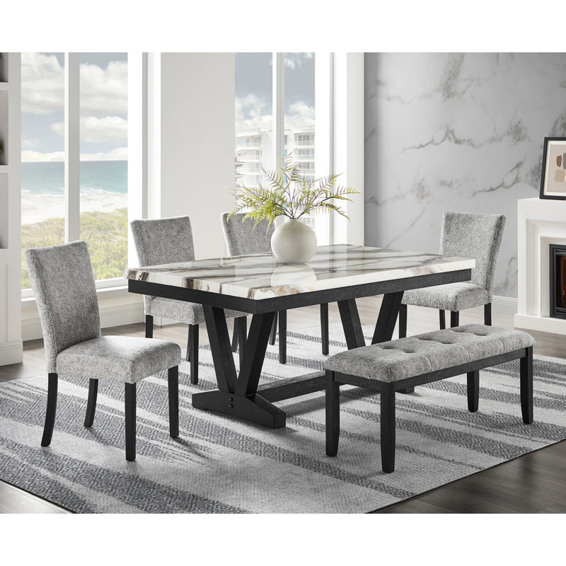 Banc de salle à manger rembourré en tissu gris Oceanic
