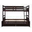 Twin over Full Bunk Bed with Storage Drawers, Solid Wood Frame in Espresso