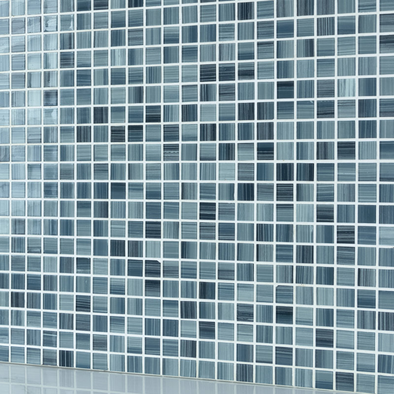 Hand Painted 12" x 12" Glass Grid Mosaic Tile, Gray