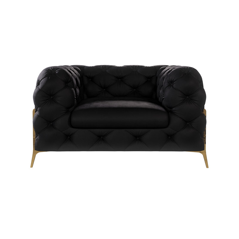Atoka Chesterfield Armchair with Gold Metal Legs, Black