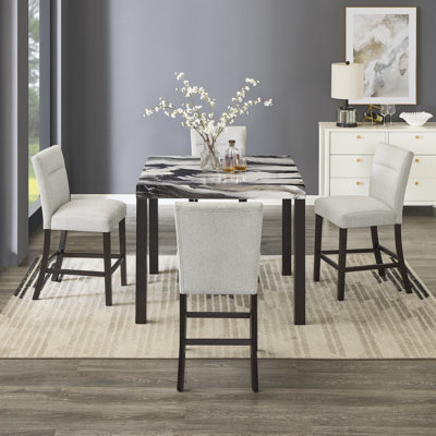 Oxalide Modern Faux Marble Counter Height Dining Table With 4 Stools